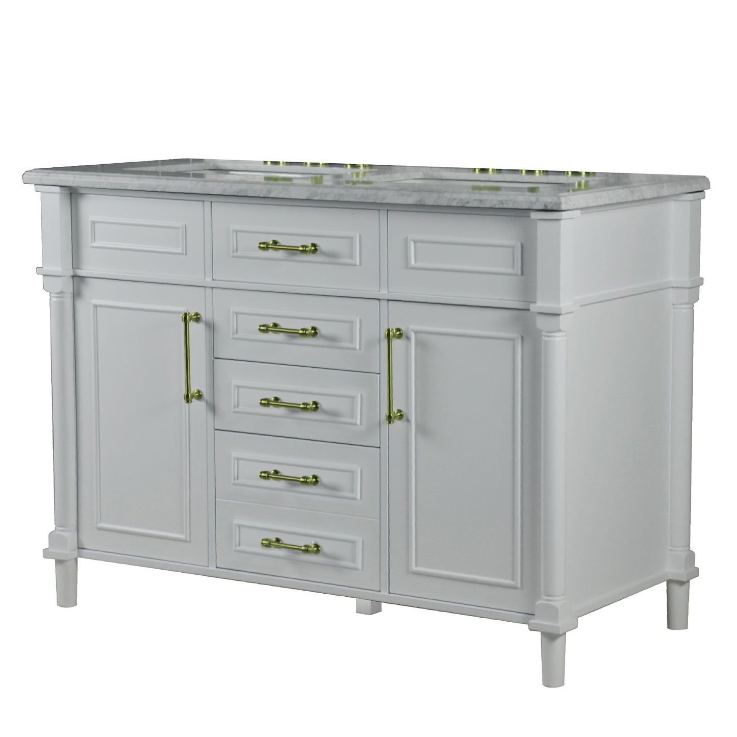 48" DOUBLE VANITY IN WHITE WITH WHITE CARRRA MARBLE TOP