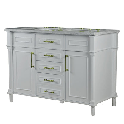 48" DOUBLE VANITY IN WHITE WITH WHITE CARRRA MARBLE TOP