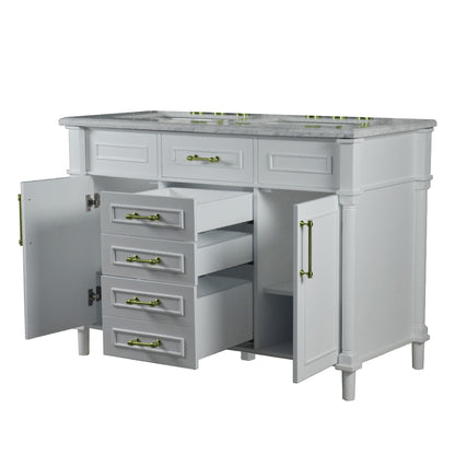 48" DOUBLE VANITY IN WHITE WITH WHITE CARRRA MARBLE TOP