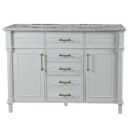 48" DOUBLE VANITY IN WHITE WITH WHITE CARRRA MARBLE TOP