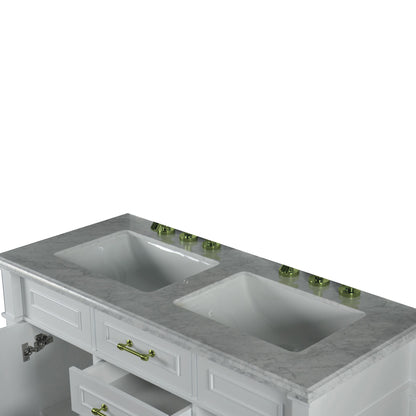 48" DOUBLE VANITY IN WHITE WITH WHITE CARRRA MARBLE TOP