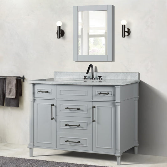 48" SINGLE VANITY IN L/GRAY WITH WHITE CARRRA MARBLE TOP