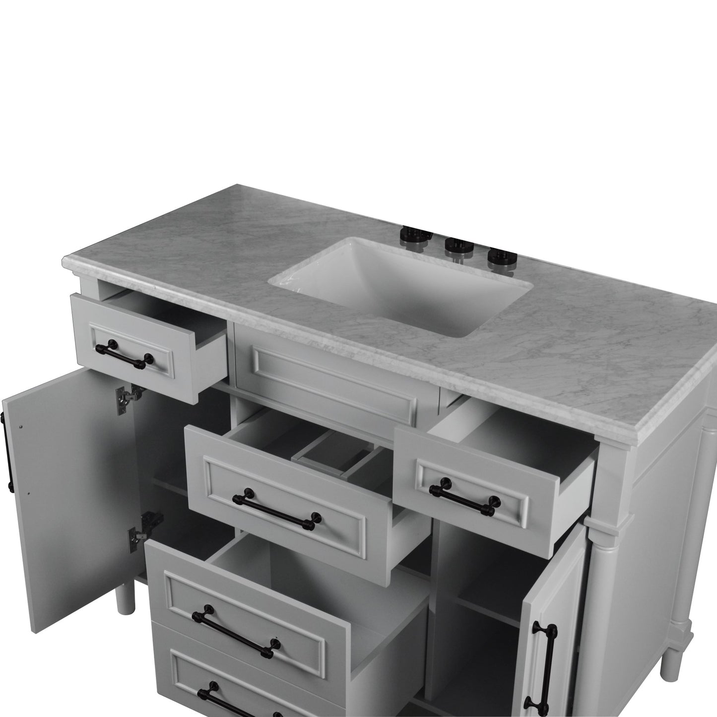48" SINGLE VANITY IN L/GRAY WITH WHITE CARRRA MARBLE TOP