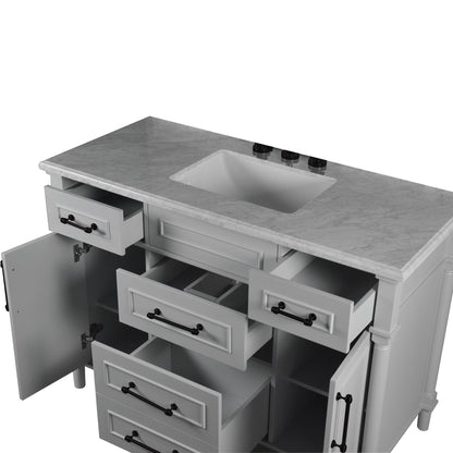 48" SINGLE VANITY IN L/GRAY WITH WHITE CARRRA MARBLE TOP