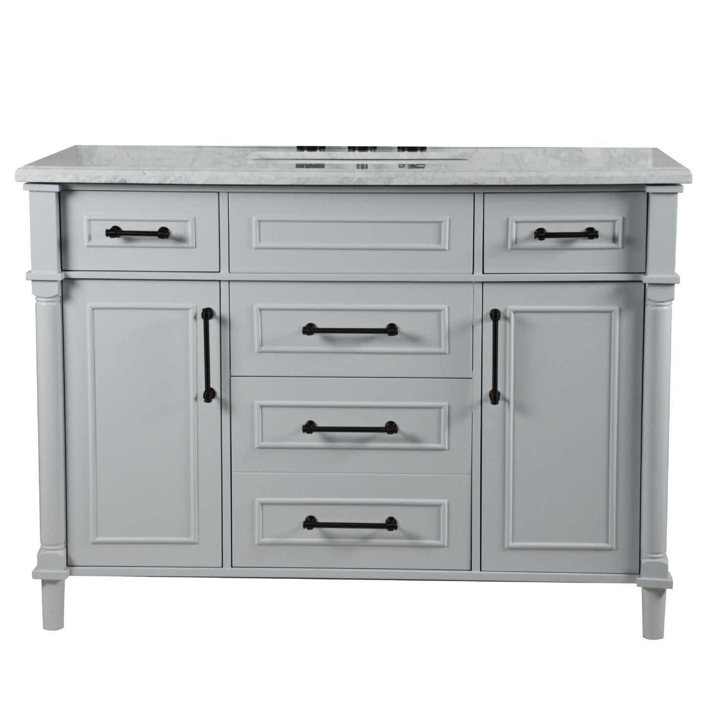48" SINGLE VANITY IN L/GRAY WITH WHITE CARRRA MARBLE TOP