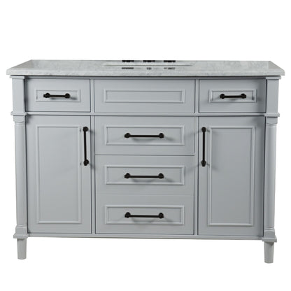 48" SINGLE VANITY IN L/GRAY WITH WHITE CARRRA MARBLE TOP