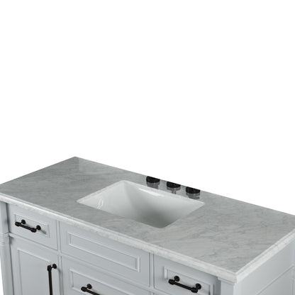 48" SINGLE VANITY IN L/GRAY WITH WHITE CARRRA MARBLE TOP