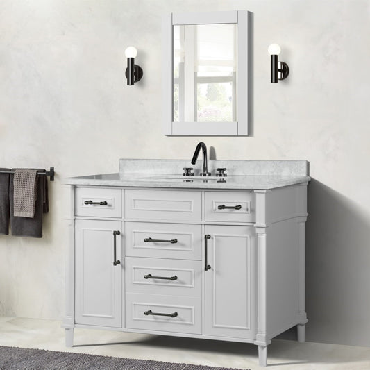 48" SINGLE VANITY IN WHITE WITH WHITE CARRRA MARBLE TOP