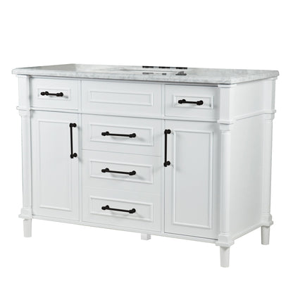 48" SINGLE VANITY IN WHITE WITH WHITE CARRRA MARBLE TOP