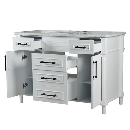 48" SINGLE VANITY IN WHITE WITH WHITE CARRRA MARBLE TOP