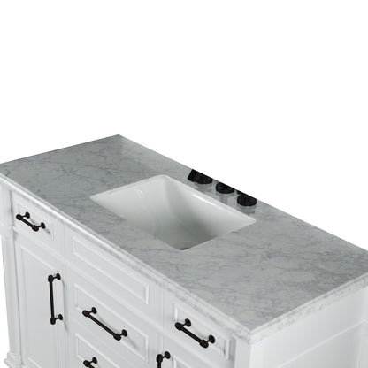 48" SINGLE VANITY IN WHITE WITH WHITE CARRRA MARBLE TOP