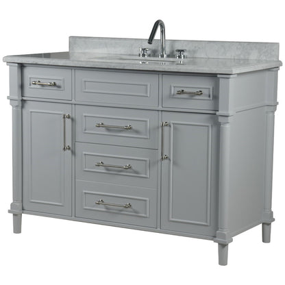 48" SINGLE VANITY IN L/GRAY WITH WHITE CARRRA MARBLE TOP