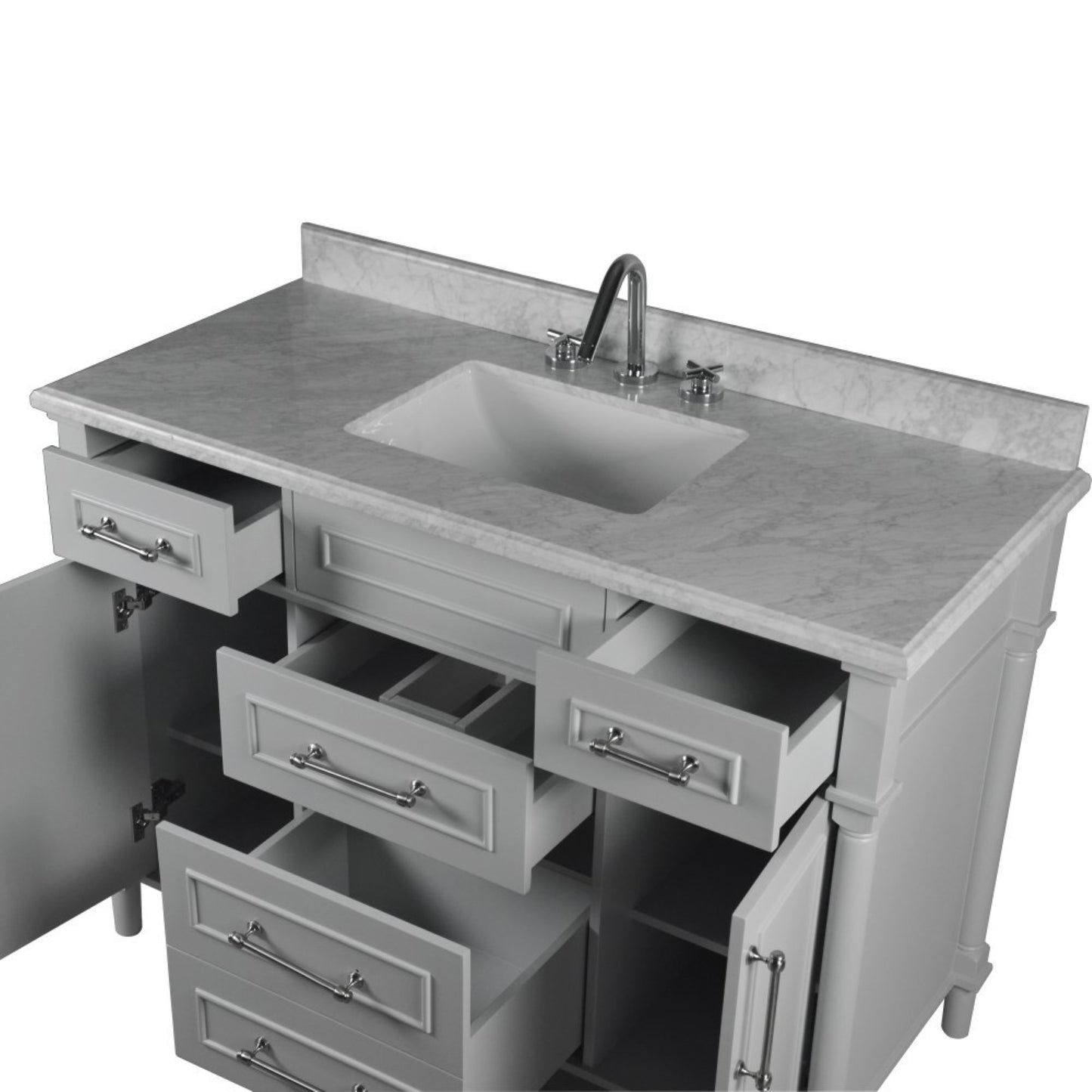 48" SINGLE VANITY IN L/GRAY WITH WHITE CARRRA MARBLE TOP