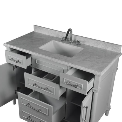 48" SINGLE VANITY IN L/GRAY WITH WHITE CARRRA MARBLE TOP