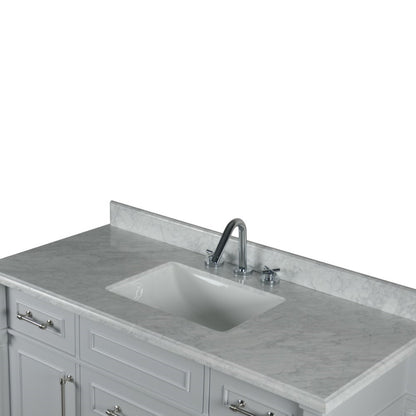 48" SINGLE VANITY IN L/GRAY WITH WHITE CARRRA MARBLE TOP