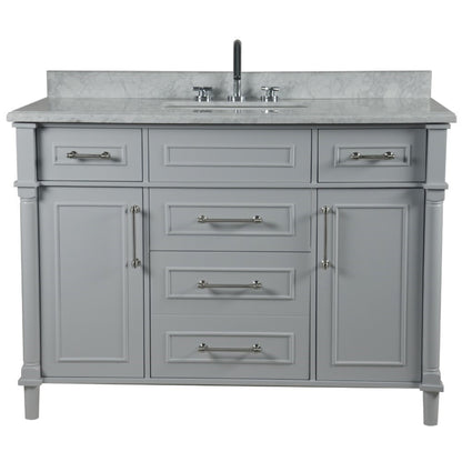 48" SINGLE VANITY IN L/GRAY WITH WHITE CARRRA MARBLE TOP