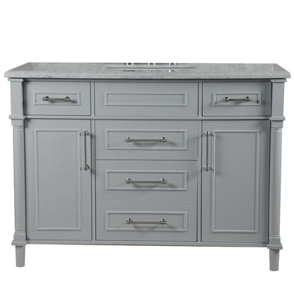 48" SINGLE VANITY IN L/GRAY WITH WHITE CARRRA MARBLE TOP