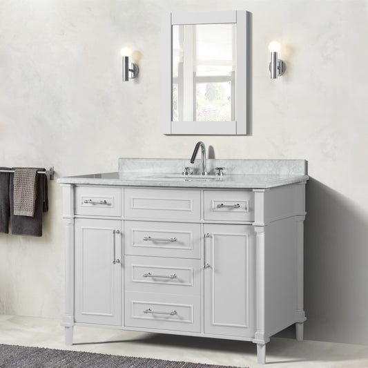 48" SINGLE VANITY IN WHITE WITH WHITE CARRRA MARBLE TOP