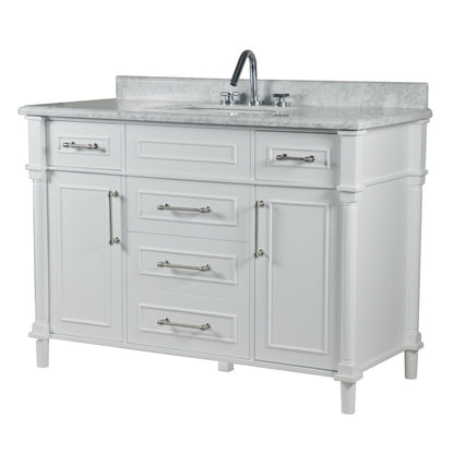 48" SINGLE VANITY IN WHITE WITH WHITE CARRRA MARBLE TOP