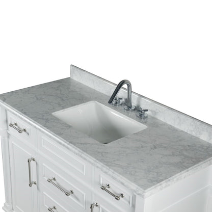 48" SINGLE VANITY IN WHITE WITH WHITE CARRRA MARBLE TOP