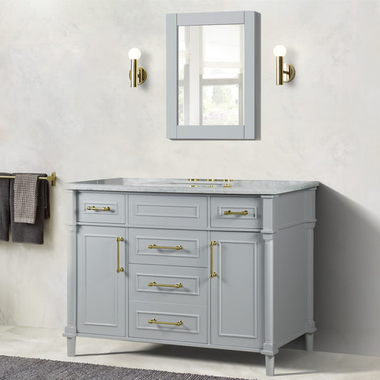 48" SINGLE VANITY IN L/GRAY WITH WHITE CARRRA MARBLE TOP
