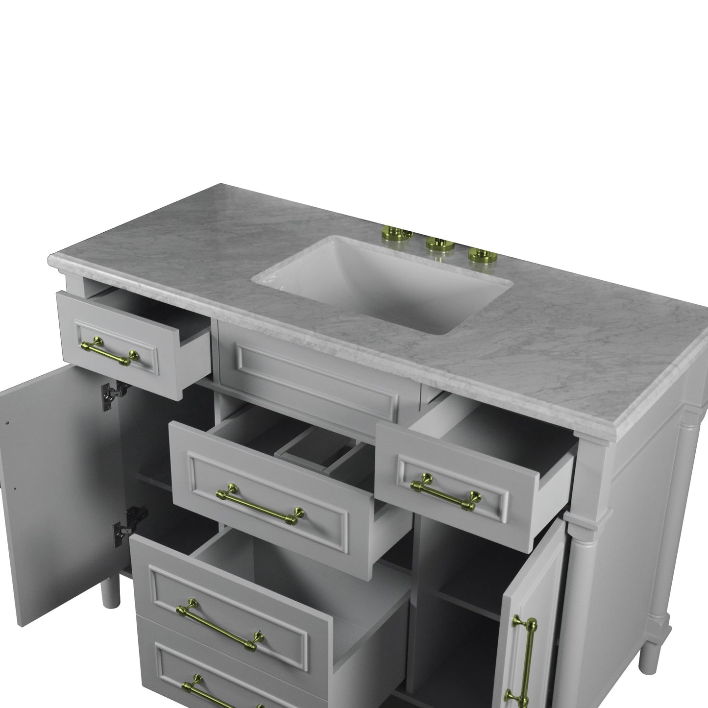 48" SINGLE VANITY IN L/GRAY WITH WHITE CARRRA MARBLE TOP