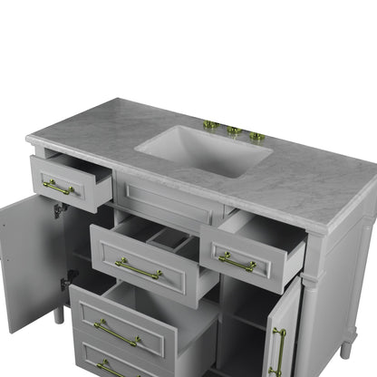 48" SINGLE VANITY IN L/GRAY WITH WHITE CARRRA MARBLE TOP