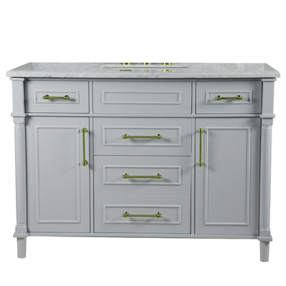 48" SINGLE VANITY IN L/GRAY WITH WHITE CARRRA MARBLE TOP