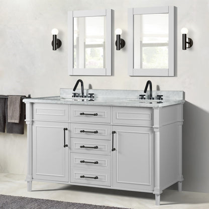 60" DOUBLE VANITY IN WHITE WITH WHITE CARRRA MARBLE TOP