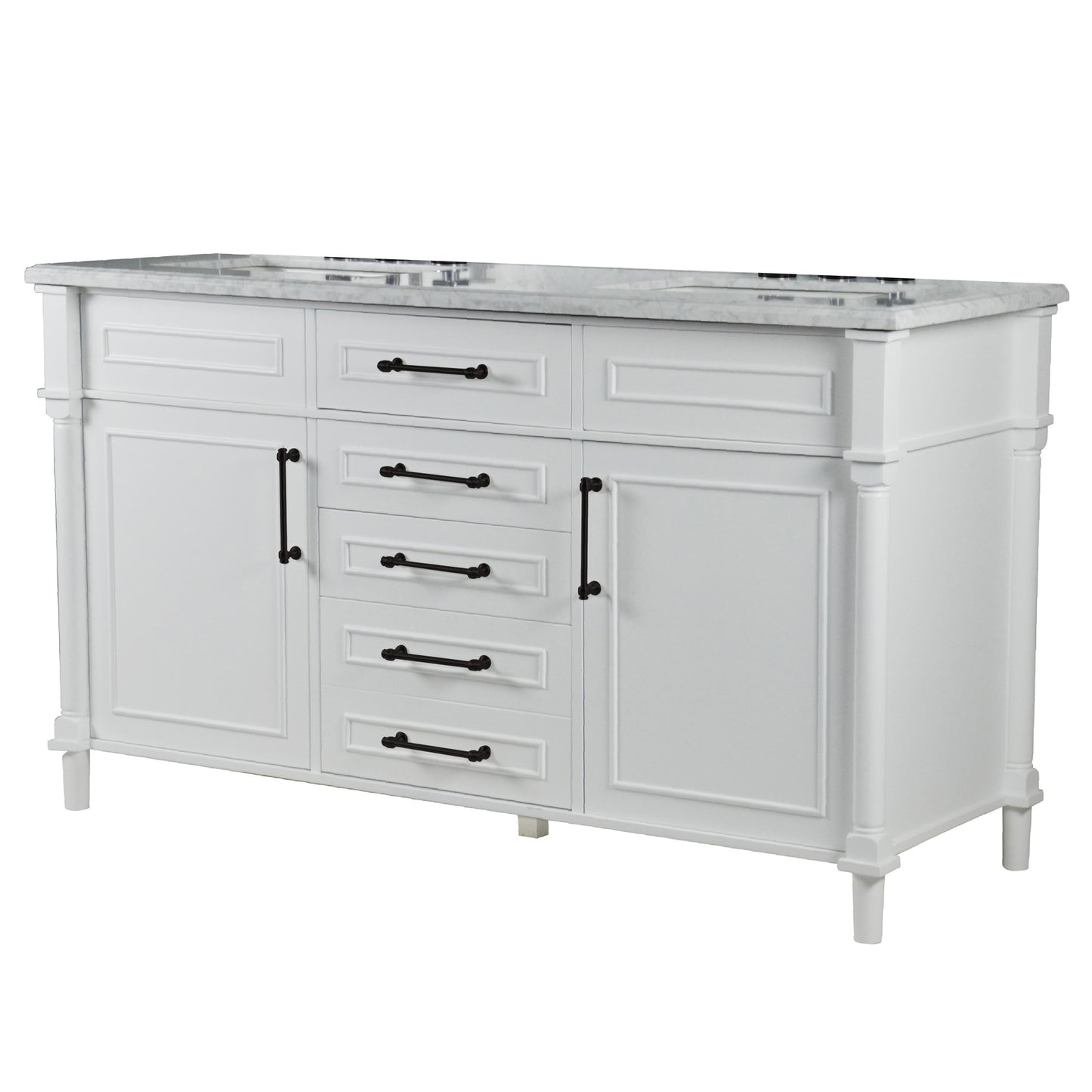 60" DOUBLE VANITY IN WHITE WITH WHITE CARRRA MARBLE TOP