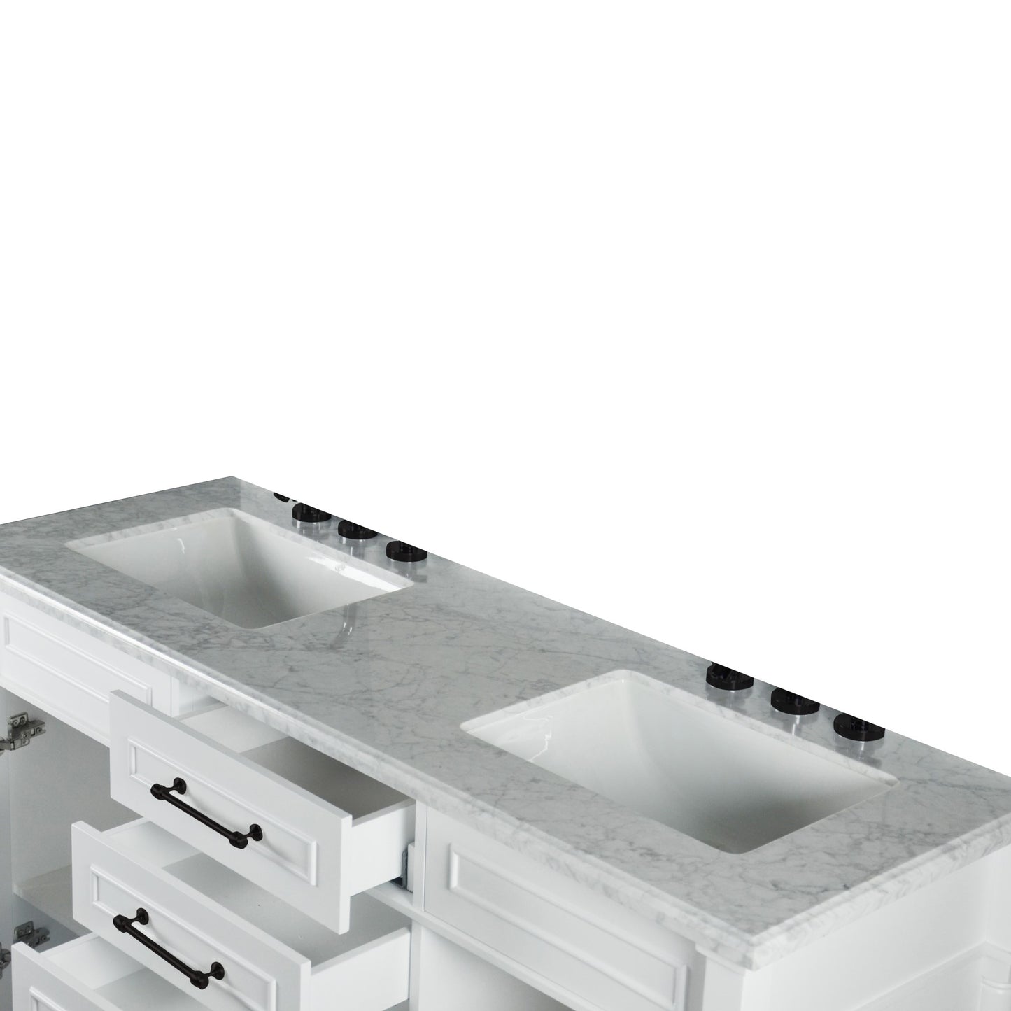 60" DOUBLE VANITY IN WHITE WITH WHITE CARRRA MARBLE TOP