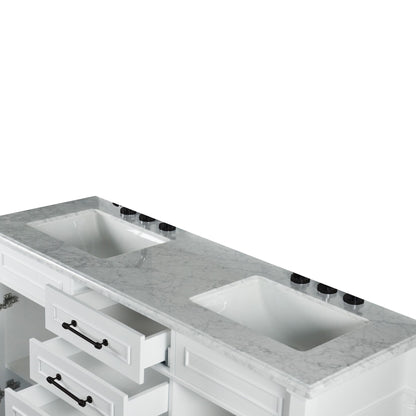 60" DOUBLE VANITY IN WHITE WITH WHITE CARRRA MARBLE TOP