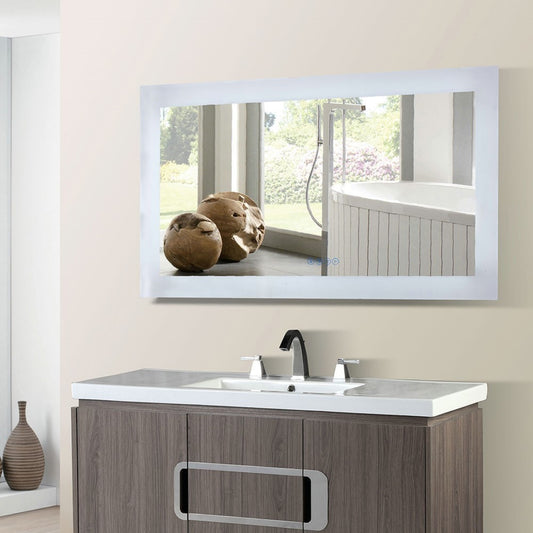 48" Rectangular LED Bordered Illuminated Mirror with Bluetooth Speakers