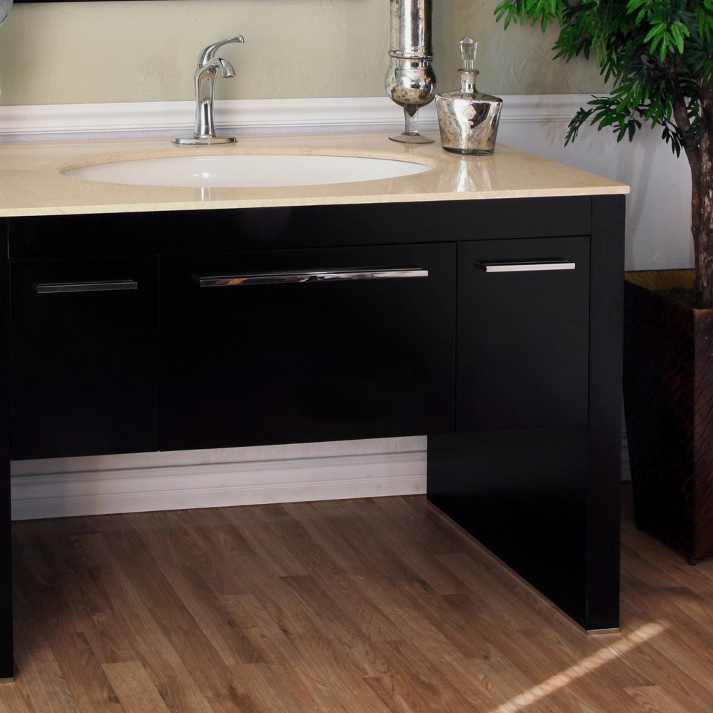 55.3" Single sink vanity Dark walnut cream marble