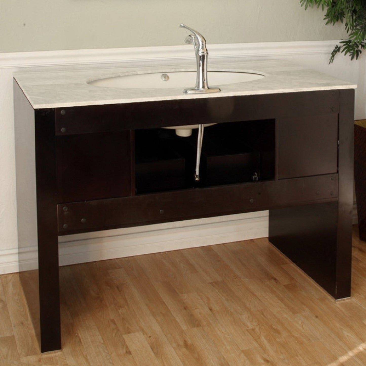 55.3" Single sink vanity Dark walnut cream marble