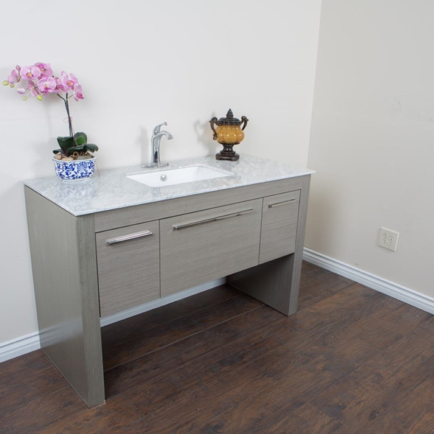 55.3" Single sink vanity Gray White Marble