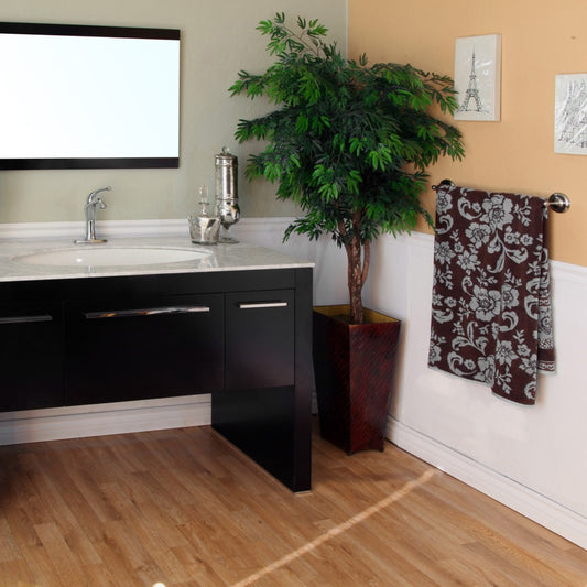55.3" Single sink vanity Dark walnut white marble