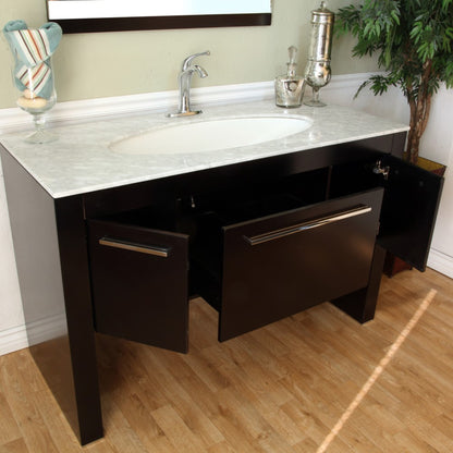 55.3" Single sink vanity Dark walnut white marble