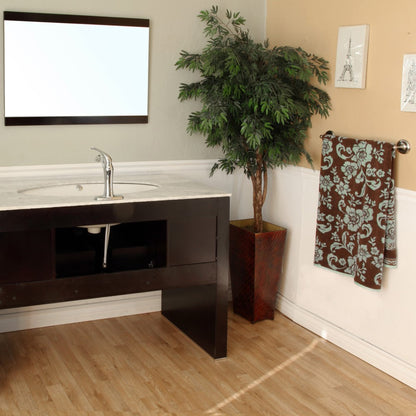 55.3" Single sink vanity Dark walnut white marble