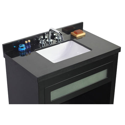 37" Single vanity in Matte Black finish top with Black Galaxy and rectangle sink