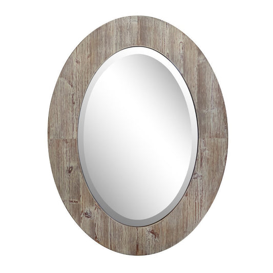 24" Oval Wood Grain Frame Mirror in Antique White Finish