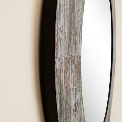 24" Oval Wood Grain Frame Mirror in Antique White Finish