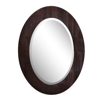 24" Oval Wood Grain Frame Mirror in Teak Finish