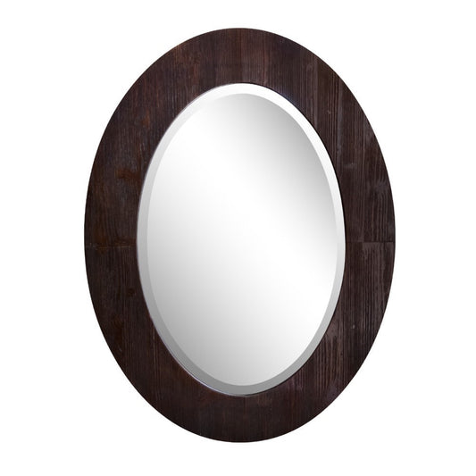 24" Oval Wood Grain Frame Mirror in Teak Finish