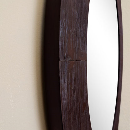 24" Oval Wood Grain Frame Mirror in Teak Finish