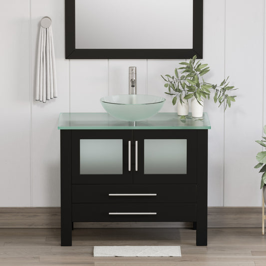 Complete 36 inch  Solid Wood  Vanity Set with Brushed Nickel Plumbing