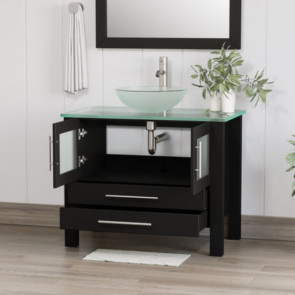 Complete 36 inch  Solid Wood  Vanity Set with Brushed Nickel Plumbing