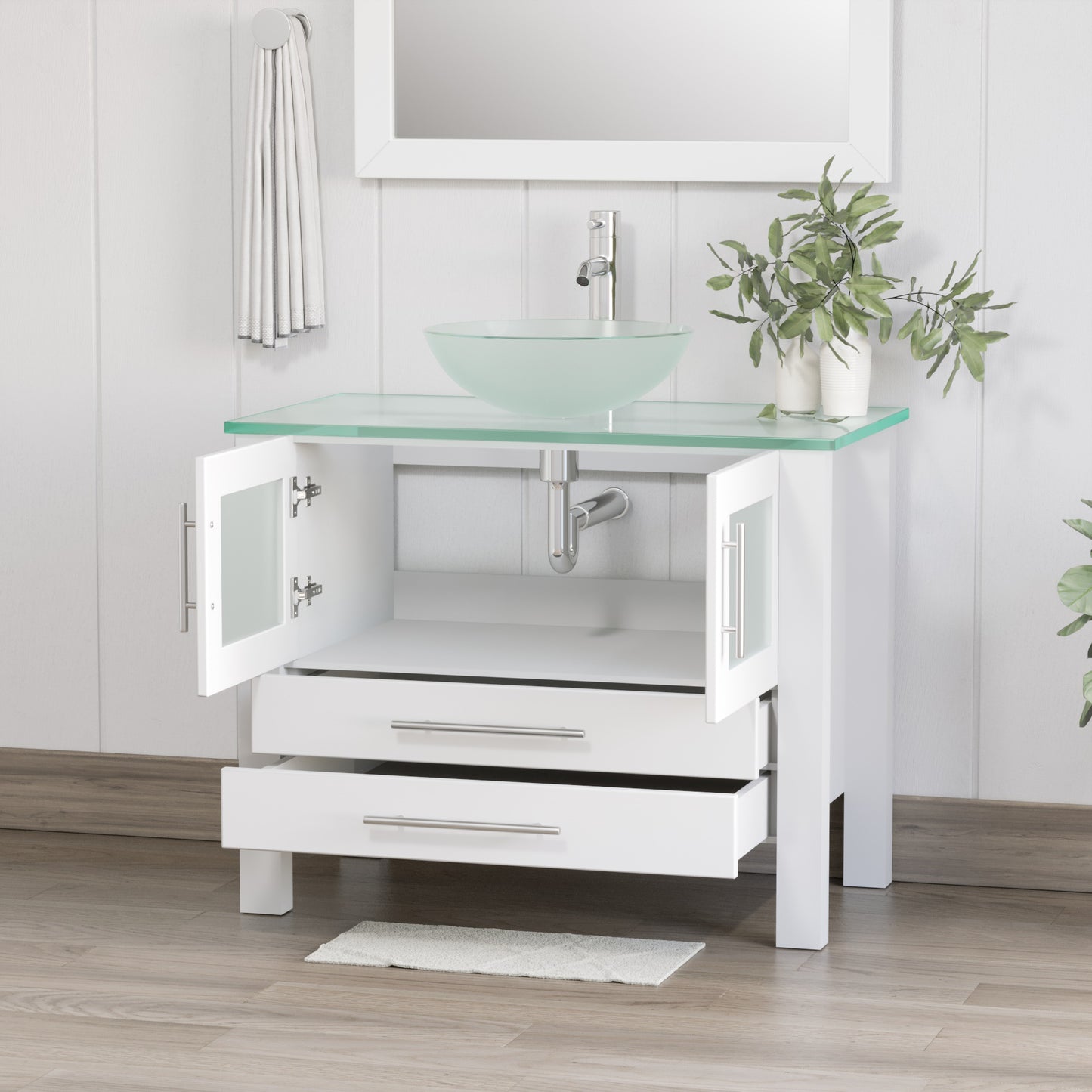 Complete 36" White Vanity Set with Polished Chrome Plumbing