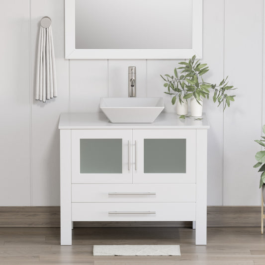 Complete 36 inch  Solid Wood  Vanity Set with Brushed Nickel Plumbing