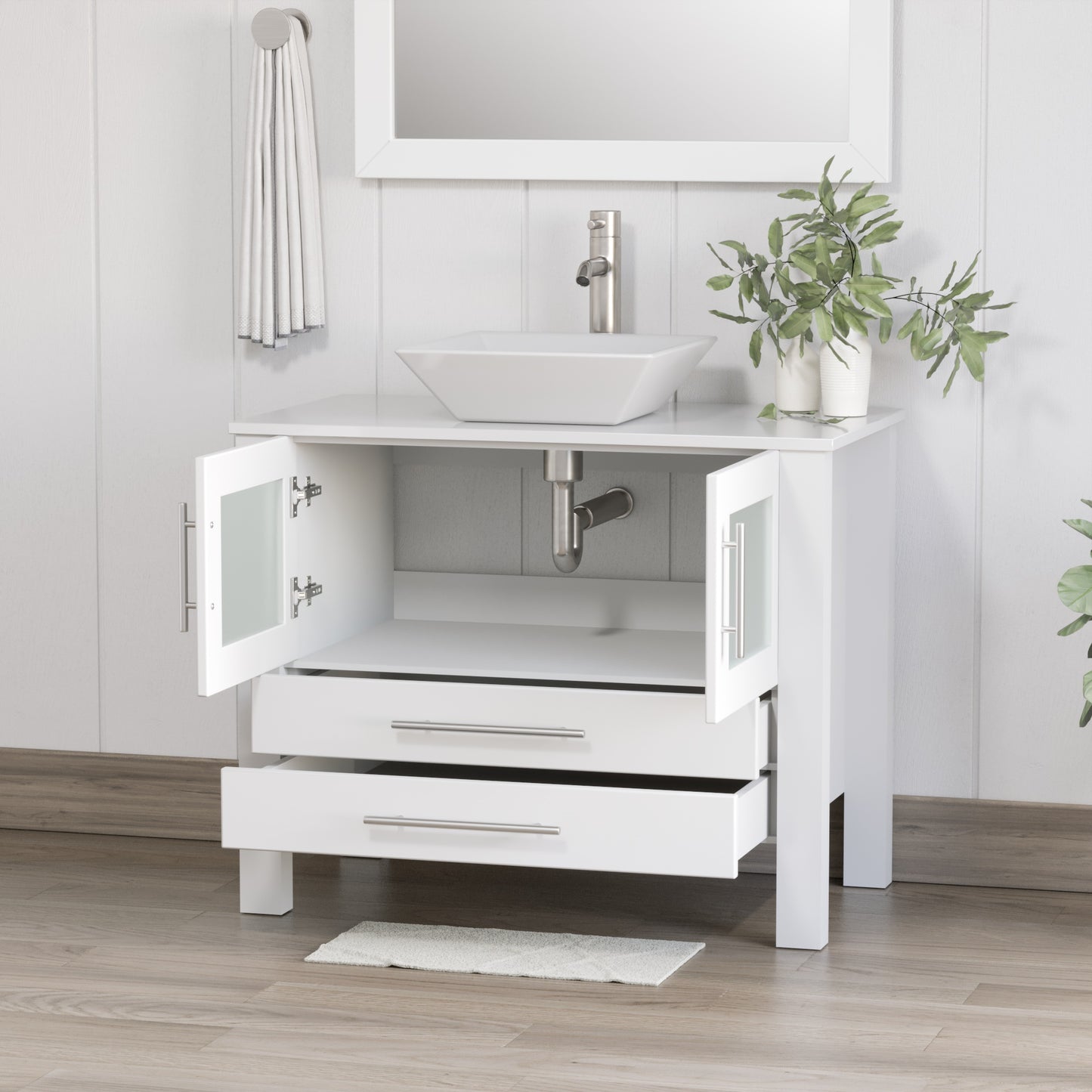 Complete 36 inch  Solid Wood  Vanity Set with Brushed Nickel Plumbing